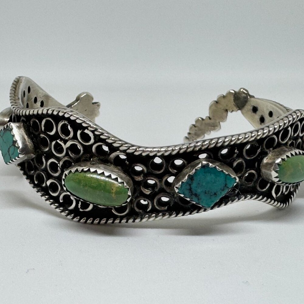 Native American Sterling Silver Cuff with inlaid Turquoise